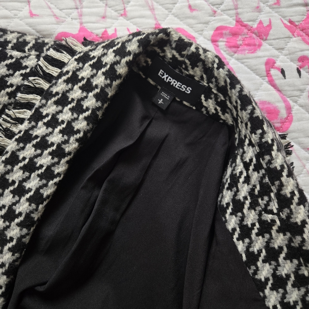EXPRESS Blazer Coat Houndstooth Black and White - Picture 6 of 13